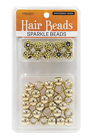 Magic Hair Bead Mix Sparkle White#WOODMIX-15GOL-pcs