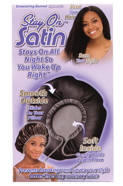 Stay on Satin Drawstring Bonnet [Black] #9723 - dz