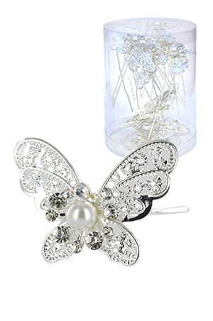 Stone Hair Pin (20/jar) #6727 Silver - jar (butterfly)