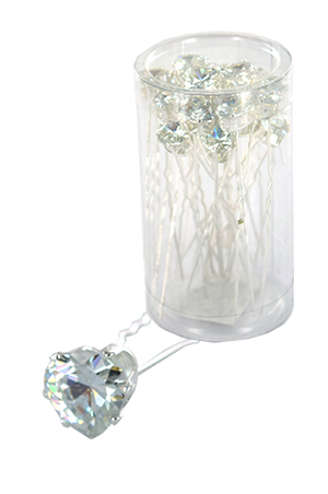 Stone Hair Pin (20/jar) #6735 Silver  - jar  (heart)