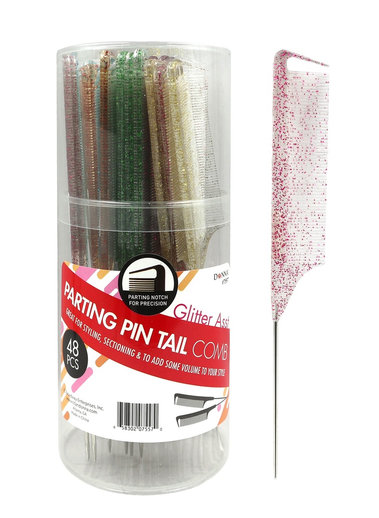 Donna Glitter Parting Pin Tail Combs #7557 -Asst (48pc/Jar) -Jar