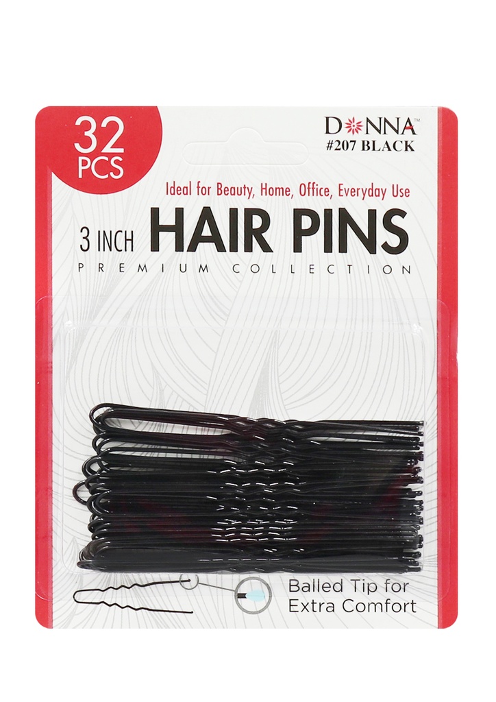 [DON00207] Donna Hair Pins (3"/32pcs) #207 Black -dz