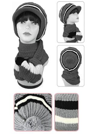 Winter Hat & Scarf #3450 Gray - pc