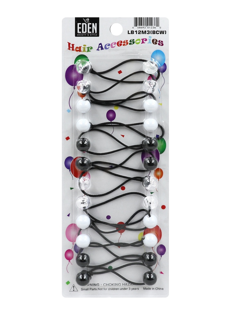 [EDN01236] Eden 12mm Hair Ball -Black/Clear/White #LB12M3[BCM] -pk
