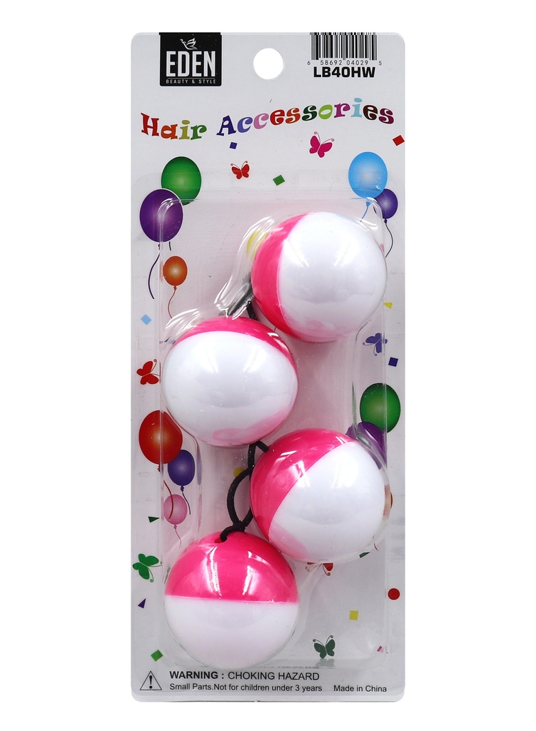 Eden 2 color 40mm Hair Ball -Hot Pint & White #LB40HW -pk
