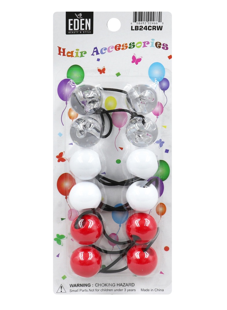 [EDN02466] Eden 24mm Hair Ball -Clear/Red/White #LB24CRW -pk