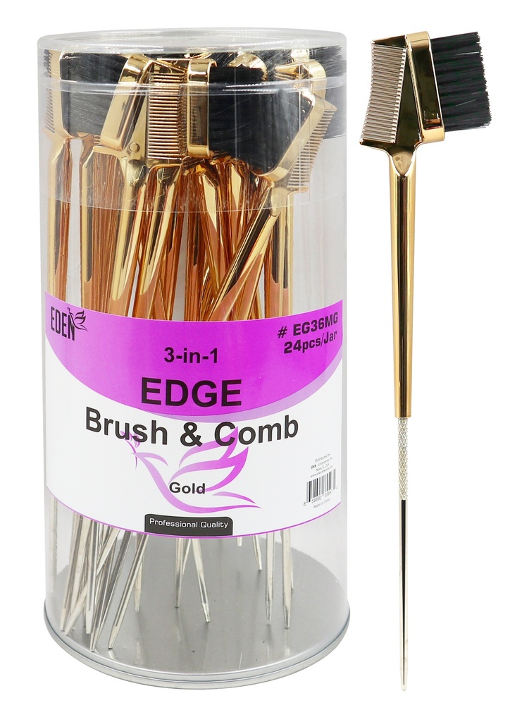 [EDN35547] Eden 3-In-1 Edge Brush & Comb #EG36MG Gold (24 pcs/Jar) -Jar