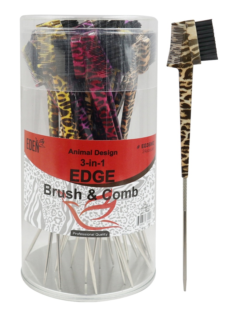 [EDN35549] Eden 3-In-1 Edge Brush & Comb #EG36MZ Leopard (24 pcs/Jar) -Jar
