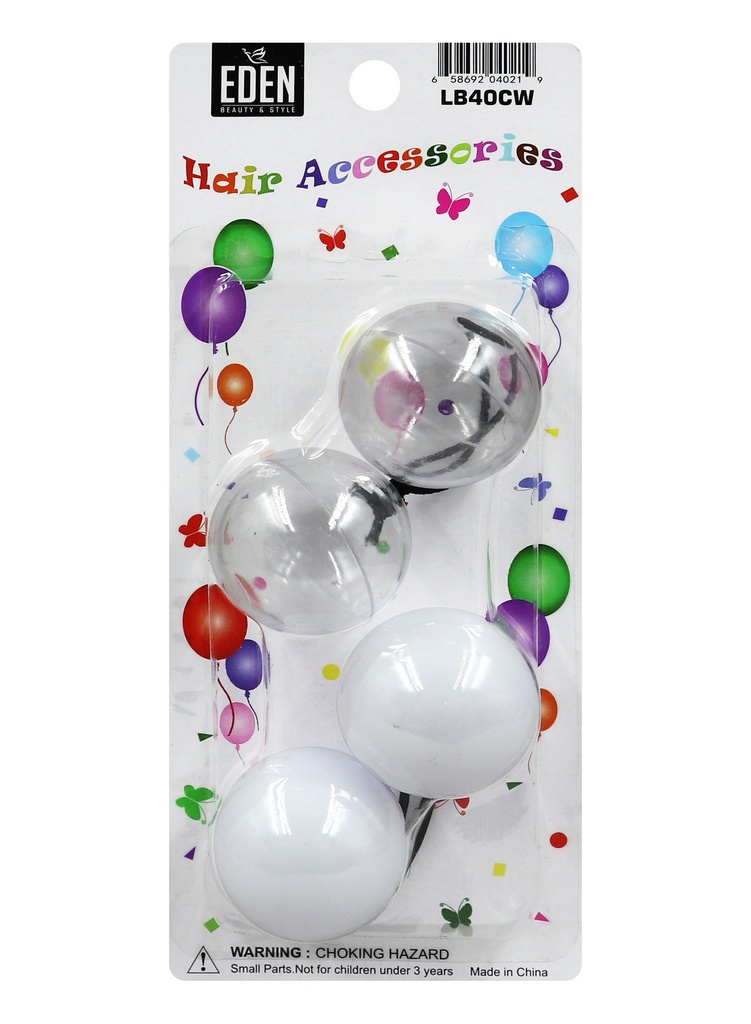 [EDN04021] Eden 40mm Hair Ball -Clear/White #LB40CH -pk