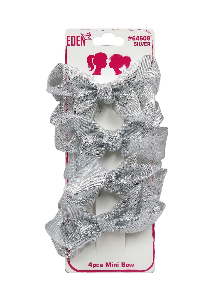 Eden Mini Bow Hair Accessory #64608 Silver (4 pcs/pk) -dz