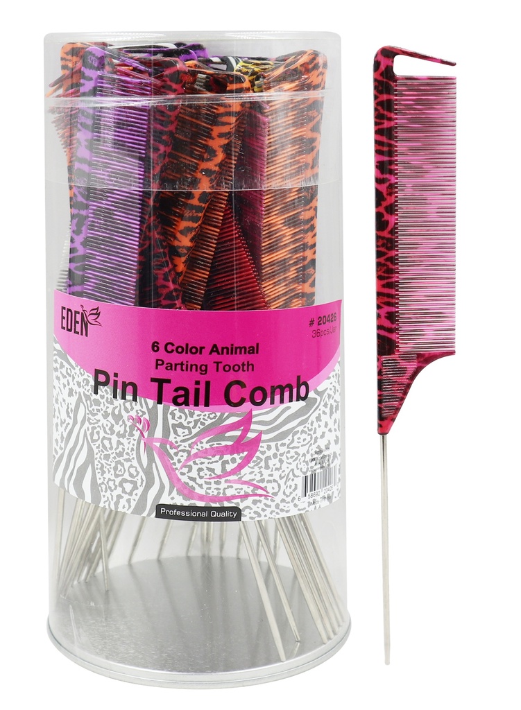 Eden Parting Tooth Pin Tail Comb #20426 Leopard (36 pcs/Jar) -Jar