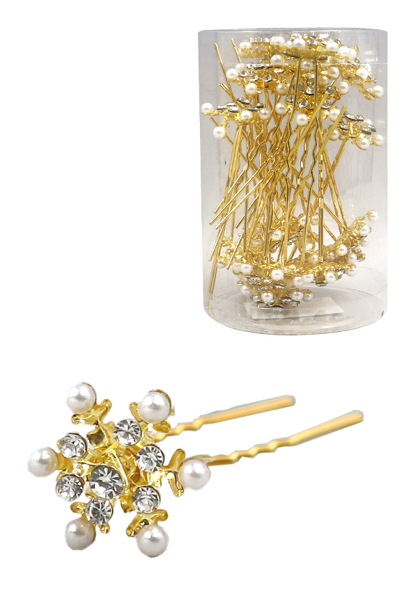 Stone Hair Pin (20/jar) #7660 Gold -jar