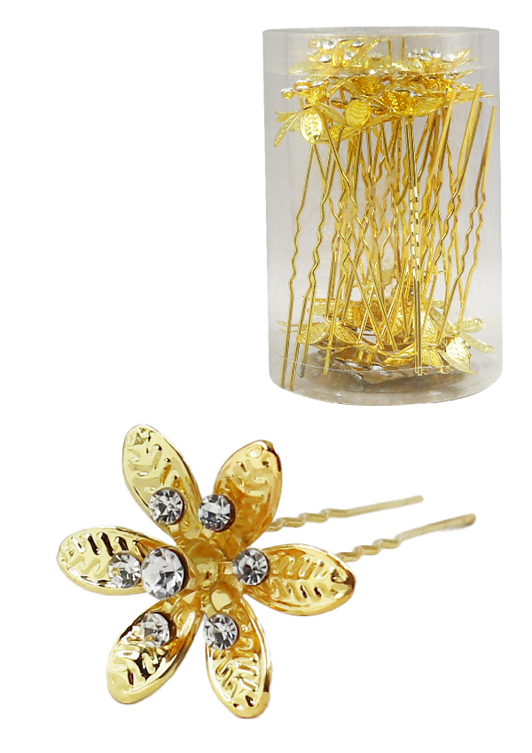 Stone Hair Pin (20/jar) #7672 Gold -jar