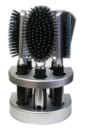 MAGIC GOLD Doo-Oh 5pcs Hair Brush Set w/ Stand #0205 Silver