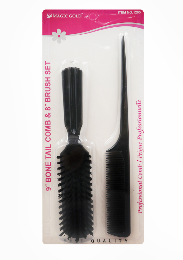 [MG91205] Magic Gold 9" Bone Tail Comb & 8" Brush Set #1205 -dz