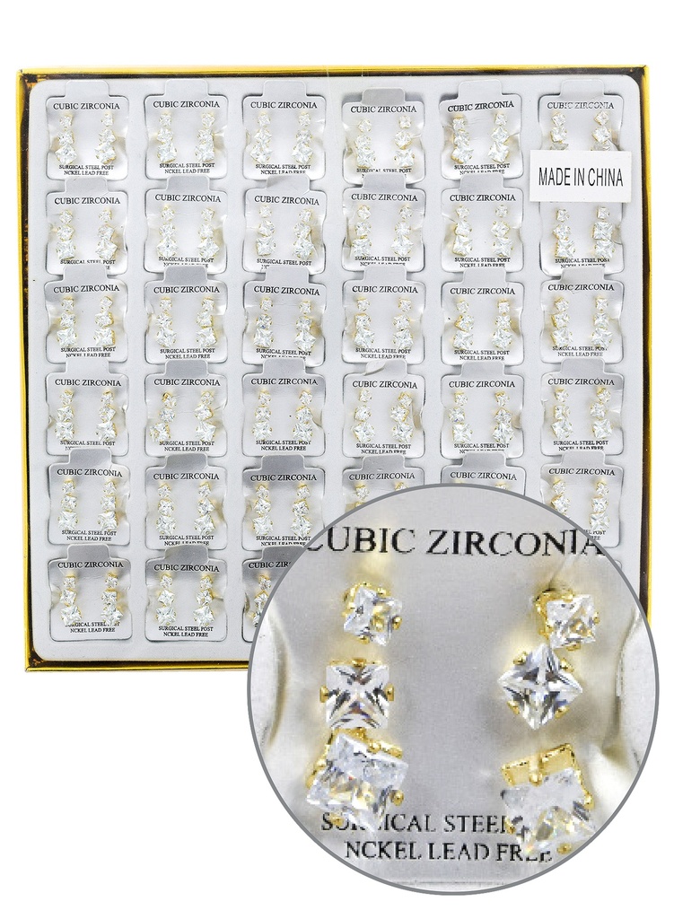 [MG98912G] Magic Gold Cubic Zirconia [Square Gold] 36pairs #ERJ98912(=#ERJ98914) -pk