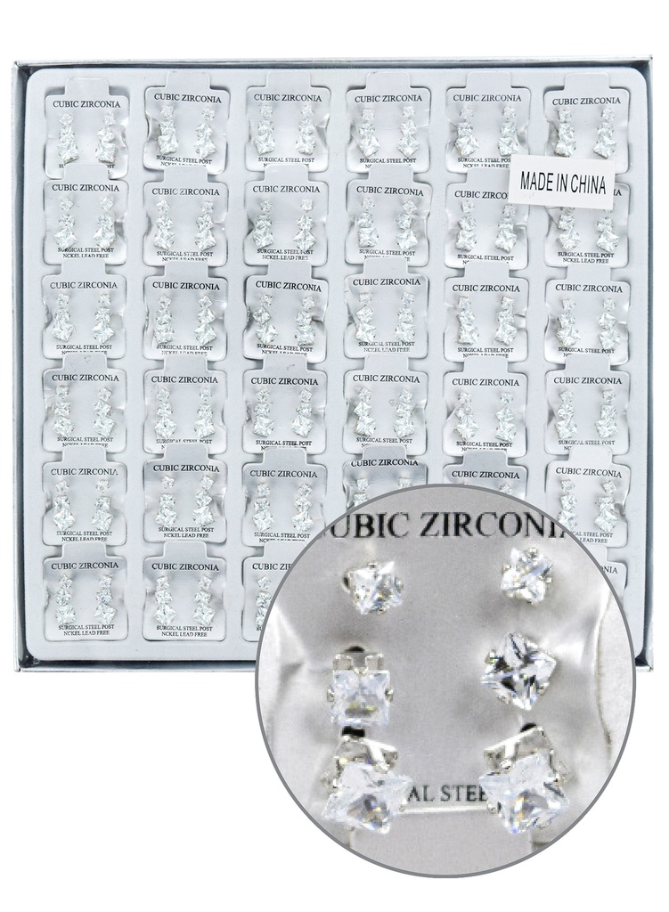 Magic Gold Cubic Zirconia [Square Silver] 36pairs #ERJ98912 -pk