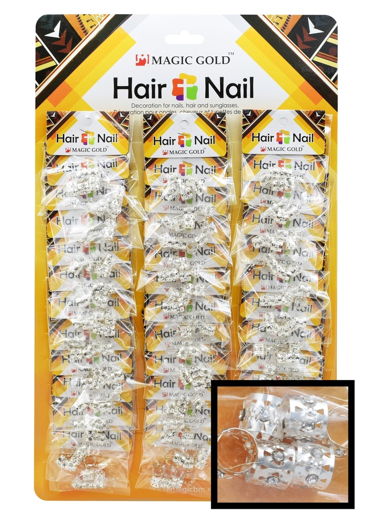 [CX7201S] Magic Gold Hair & Nail Ring Bead w/Rinestone #CX7201S(=CX6110) (36pk) -Silver -pk