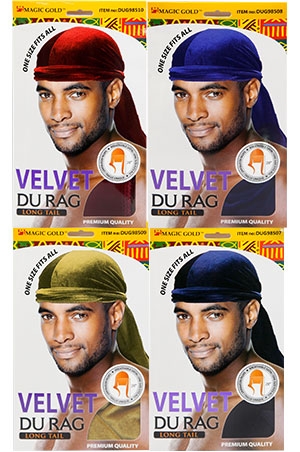 Magic Gold Velvet Durag Long Tail #DUG98820Asst -dz