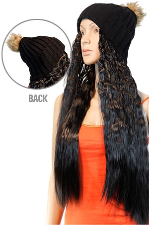 Magic Gold Winter Hat With Hair #HHJ98894 BLACK/1B -pc
