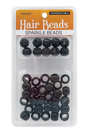 [MC12846] Magic Hair Bead Mix Sparkle Black#WOODMIX-15BLA- pcs