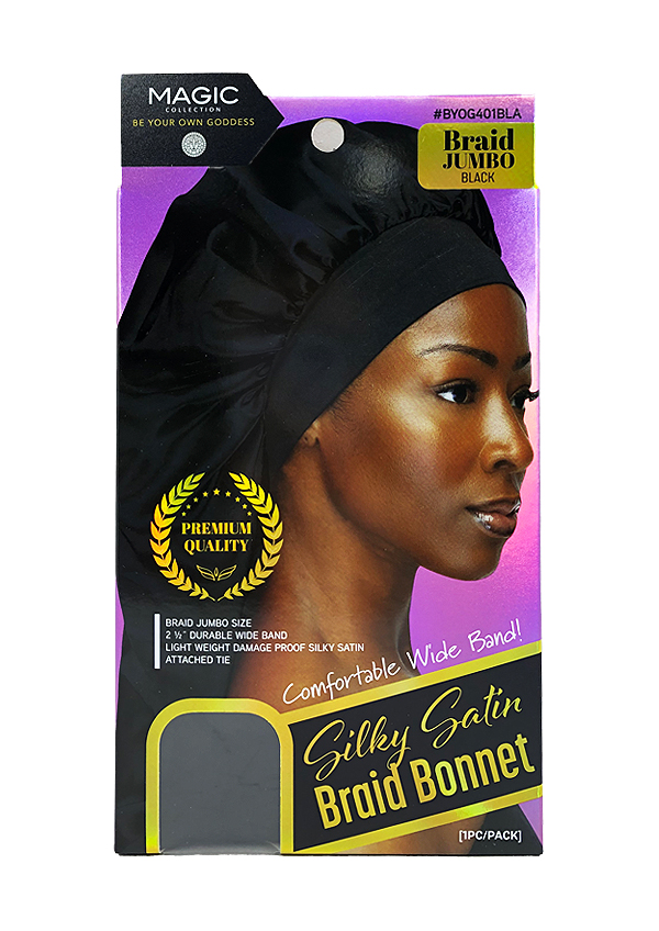 [MC24664] Magic Silky Satin Braid Bonnet -Jumbo/Black #BYOG401BLA -pc