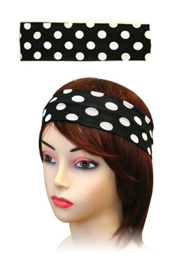 Plain Head Band w/Large Dots #5 Black #1544 -dz