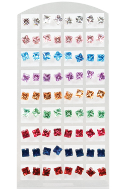 Stone Earring (Square Mix-7mm) #0151