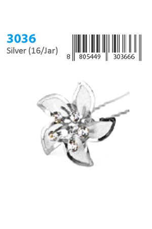 Stone Hair Pin (16/jar) #3036 Silver - jar