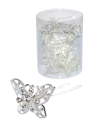 Stone Hair Pin (20/jar) #6739 Silver - jar (butterfly)