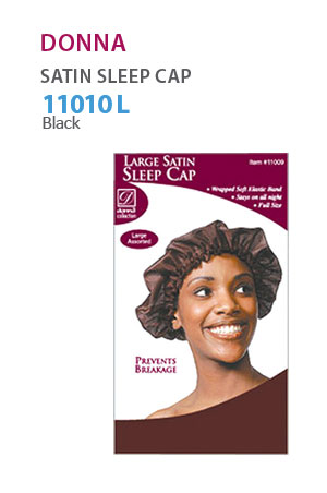 Donna Large Satin Sleep Cap #11010 (Black) -dz
