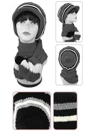 Winter Hat & Scarf #3450 BLACK- pc