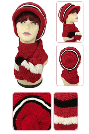 [MG34500] Winter Hat & Scarf #3450 RED - pc
