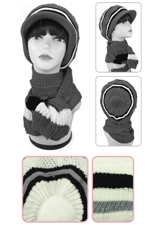 Winter Hat & Scarf #3450 White - pc