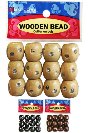[MG13666] Magic Gold Wooden Bead w/ Stone (L) #Beige- dz