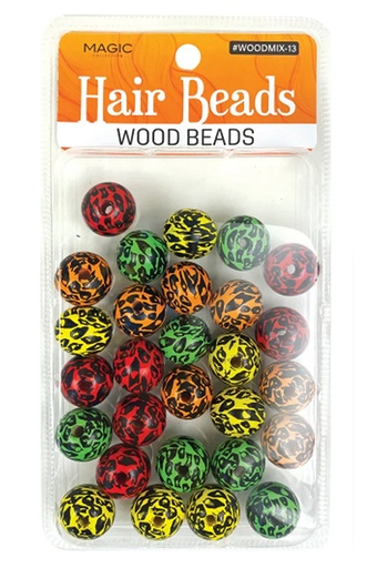 [MC12842] Magic Wood Bead Mix13(Red, Yellow, Green) Round Leopard-pc
