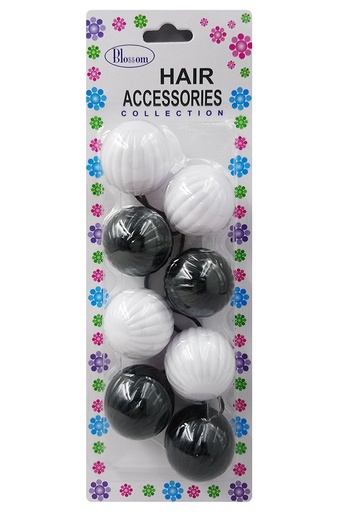 [BLO40159] Blossom 36mm Hair Ball - White & Black #PPP08-02A - pk