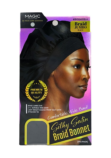 [MC24664] Magic Silky Satin Braid Bonnet -Jumbo/Black #BYOG401BLA -pc