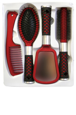 [MG90203] MAGIC GOLD Doo-Oh 4pcs Hair Brush Set #0203 Red
